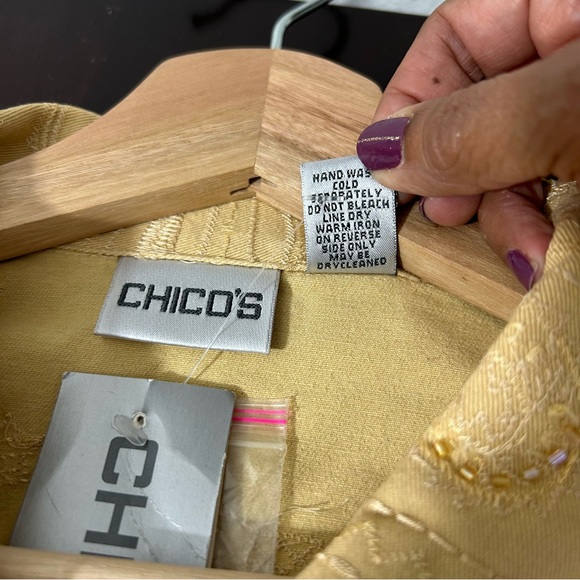 NWT CHICO’S Camelot Roadster Jacket Raffia (Light Yellow) Embroidered Sz 3 (XL) - Picture 9 of 16